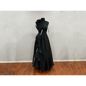 Mac Duggal 48856 Ruffle Detail Ruched Chiffon Ballgown Sz 4 Black